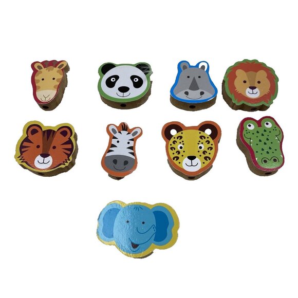 String-A-Zoo 9 Wood Beads Lacing & String Zoo Animals Elephant Lion Tiger Panda - Picture 2 of 4